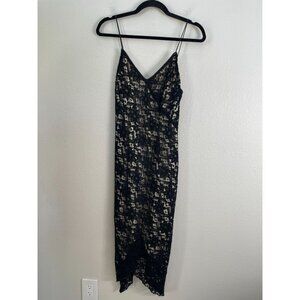 Vintage Y2K Laundry By Shelli Segal Womens 6 Black Lace Midi Dress‎ Sleeveless